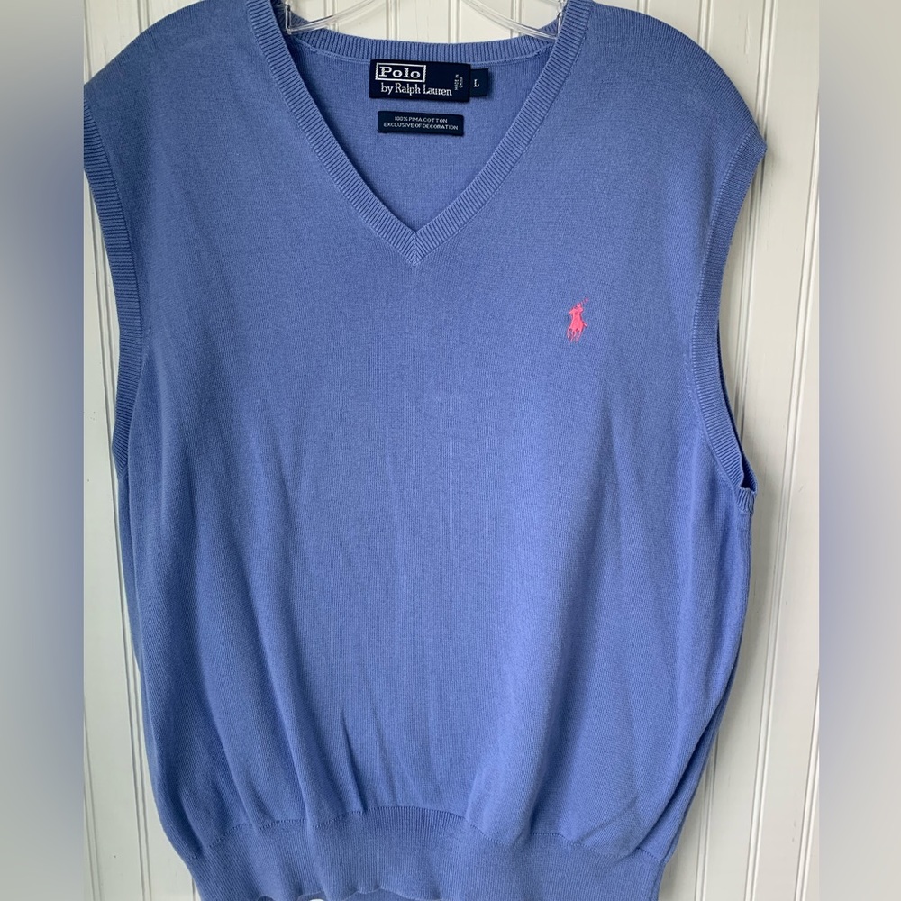 Polo Ralph Lauren V-Neck Men’s (Size Large) Baby Blue with Pink Horse - Picture 7 of 7